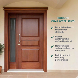 Puerta de Entrada Clásica de Madera Sólida con Panel Lateral de Vidrio, Diseño Moderno, Superficie Acabada, Estilo Abatible, Uso Exterior, Villa, Manual, GA-42S - Product Image 4