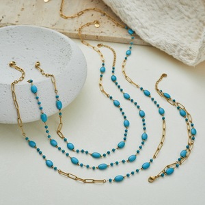 Collar de cuentas azules de acero inoxidable, el más vendido, para mujer, multicapa y apilable, elegante cadena tipo collar. - Product Image 2