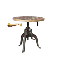 Table de salle à manger ronde industrielle réglable en fonte, avec mécanisme de levage manuel en métal durable, convertible en table en bois