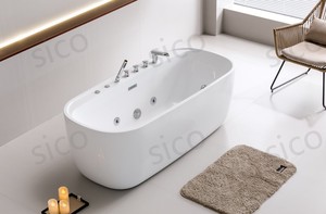 Bañera independiente de acrílico ovalada moderna, modelo de remojo contemporáneo con desbordamiento de drenaje para uso en el baño, suministro directo de fábrica - Product Image 5