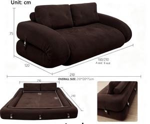 Sofá Moderno Color Marrón Oscuro con Diseño de <span class=keywords><strong>Canguro</strong></span>, Sofá <span class=keywords><strong>Cama</strong></span> Plegable de Espuma al Vacío, Tapizado en Tela para Apartamentos Pequeños - Product Image 1