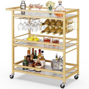 Chariot de service moderne SENYU en or avec dessus en marbre, chariot roulant à 3 niveaux pour la maison, la cuisine, la salle à manger, l'organisation et le rangement - Product Image 2