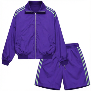 Purple <b>Men</b> Tracksuit Set <b>Zip</b> Up Jacket and <b>Shorts</b> Sportswear Casual Teamwear OEM Custom Logo - Product Image 6