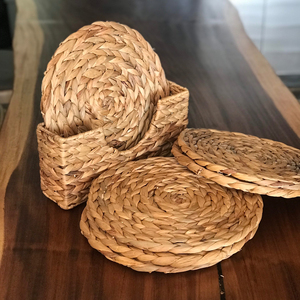 Tapis de table ronds tissés en jacinthe d'eau et sous-verres Style vintage couleur naturelle 25/30/35cm tailles vaisselle de cuisine pour le dîner - Product Image 3