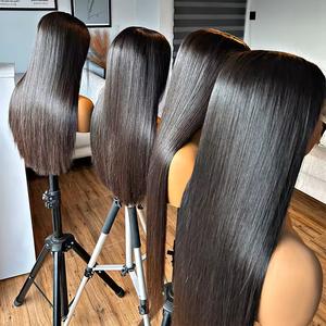 Pelucas de <span class=keywords><strong>Cabello</strong></span> Humano Brasileño Virgen Baratas con Frente de Encaje Transparente, Liso Extremo, Encaje Completo HD para Mujeres Negras de <span class=keywords><strong>Cabello</strong></span> Largo - Product Image 4