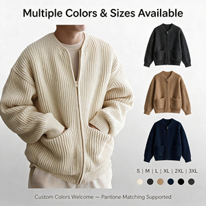 <span class=keywords><strong>Cardigan</strong></span> da Uomo in Maglia a Coste con Collo Alto, Maniche Lunghe, Zip Intera, Tasche, Vestibilità Comoda, OEM ODM Ingrosso - Product Image 3