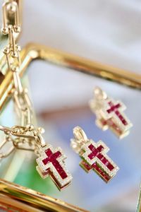 Xinfly Hiphop 18K Pure Gold 0.15ct Diamond 0.50ct Ruby <b>Cross</b> Universal Buckle Pendants Gemstone Fine Jewelry Without <b>Chain</b> - Product Image 3
