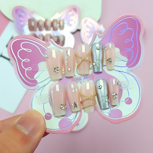 Qianya Chaîne Papillon Strass Adolescents Appuyez sur les ongles 10 PCS-<span class=keywords><strong>Faux</strong></span> ongles brillants pour les filles 12-18 ans, Ensemble de nail art réutilisable - Product Image 2