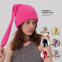 Bonnet rose vif avec oreilles de lapin, bonnets tendance en tricot élastique, bonnets chauds à revers pour femmes et filles