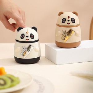 Panda Style Push Button Automatic Toothpick Holder Plastic Durable Household Container Caramel Black - Product Image 3