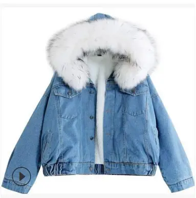 Wholesale 2023 Newest Lambs Wool Denimjacket Heavy Hair Collar Lapel Women's Coat 5xl Plus Size Long Sleeve Jacke