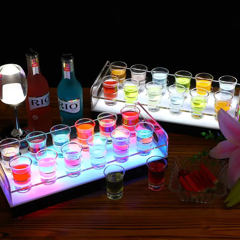 Rechargeable Acrylic Lighted 6 or 12 Glasses Rack Flight Serving Glorifier Holder Display Stand LED VIP Shot Glass Service Tray