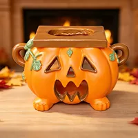 Vente en gros OEM : Boîte à mouchoirs décorative en résine en forme de citrouille d'Halloween, support de mouchoirs pour la décoration de table à la maison