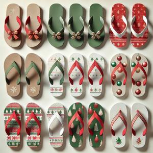 Factory Supply Xmas Style Flip Flops Soft PE Sole <b>Red</b> Strap Casual Open Toe Sandals Chanclas For Christmas - Product Image 2