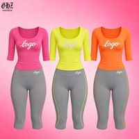 Ensemble décontracté 2 pièces pour femme, couleur bonbon, été-automne, chemise à manches courtes et pantalon capri ajusté, ensemble de vêtements de détente pour femme