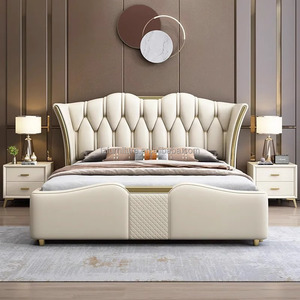 Rosegia Modern King <b>Size</b> Soft Headboard Genuine Leather Upholstered <b>Bed</b> with Storage Pine Wood Frame Eco-Friendly Durable Design - Product Image 1