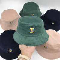 Groothandel Bucket Hat Met Custom Borduurwerk Logo 100% Katoen Corduroy Bob Hoed Met Custom Logo