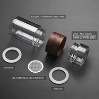 Nouvelle conception, bouteille d'eau en verre borosilicate à double paroi de 300 ml, couvercle à vis de qualité alimentaire, infuseur à thé pour la séparation du thé et de l'eau