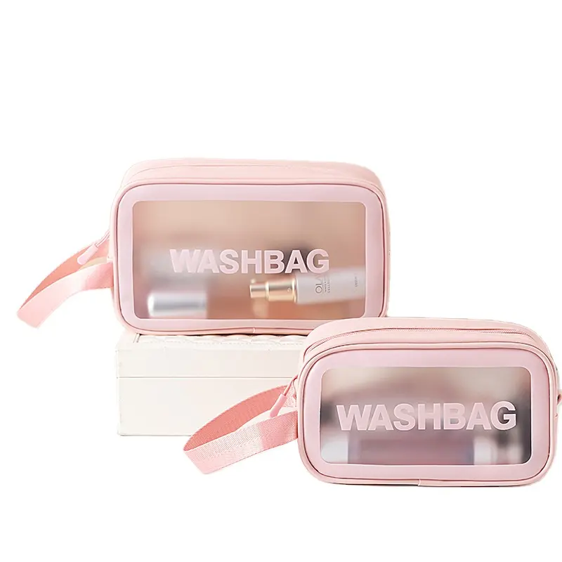 Custom Logo 3 pcs Transparent Makeup Bag Set Waterproof makeup pouch travel Plastic PVC Clear BulkCosmetic Bags