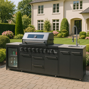 Youya Meubles <span class=keywords><strong>d</strong></span>'extérieur <span class=keywords><strong>Cuisine</strong></span> extérieure en acier inoxydable noir Barbecue <span class=keywords><strong>Cuisine</strong></span> de camping en plein air avec <span class=keywords><strong>four</strong></span> à pizza, évier et gril - Product Image 2