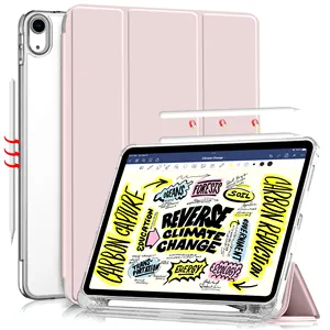 Sleep Wake Flip Smart Leather Case with pen slot For IPAD Air 5 10.9 " 2022 / Air 4 10.9" 2020 Transparent Back Cover