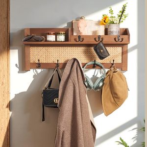Organizador de pared de madera para entrada, <span class=keywords><strong>perchero</strong></span> con 8 ganchos y estante de almacenamiento, para <span class=keywords><strong>recibidor</strong></span> o pasillo - Product Image 2