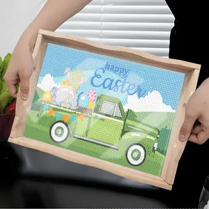 new arrival restaurant kitchen decorations eater egg bunny waterproof DIY wooden crystal beads diamond painting tray