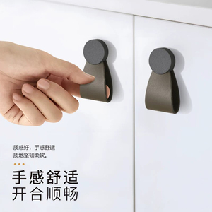 Poignées de tiroir en cuir véritable, cuir de selle, à un seul trou, pour portes de placard - Product Image 2