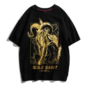 聖星矢12星座アニメ男性女性浄化綿黒服シャツトップTシャツ