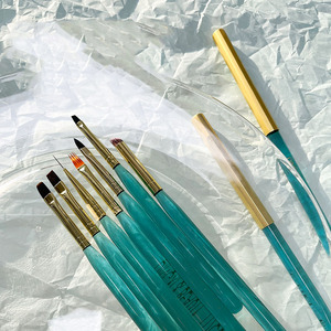 Pinceaux de peinture ovales à poils souples haute densité avec manche bleu, ensemble de pinceaux à ongles pour la décoration des ongles - Prix de gros - Product Image 1