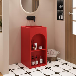Lavabo sur pied moderne en acier inoxydable couleur personnalisée avec étagère de rangement, pour salle de bain, idéal petits espaces et hôtels - Product Image 5