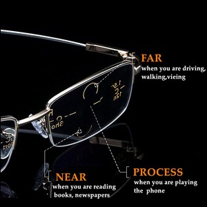 Gafas de Lectura Multifocales de Titanio Metálico, Gafas Progresivas Bifocales con Protección Anti-Luz Azul <span class=keywords><strong>y</strong></span> UV, Media Montura para Hombre <span class=keywords><strong>y</strong></span> Mujer, Presbicia - Product Image 3