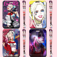 Porte-cartes en plastique mignon style Instagram, motif dessin animé, avec cordon de cou, pour carte de bus, carte repas étudiant et porte-clés, avec Harley Quinn