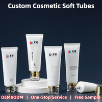Tube souple en PE blanc avec bouchon transparent à anneau doré pour nettoyant visage, lotion, crème, soin de la peau, cosmétique vide