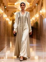 Robe musulmane élégante pour femmes, style Moyen-Orient, Dubai, en polyester, ensemble deux pièces, style arabe, avec perles