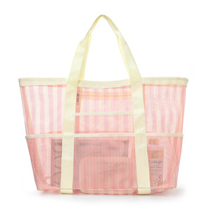 Bolsa de playa de malla a rayas, bolsa de almacenamiento portátil de gran capacidad para viajes, accesorios de natación, ropa interior, artículos de tocador, ropa - Product Image 5