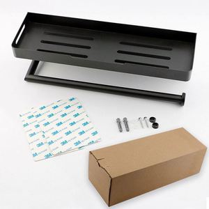 Wekis Modern Self-Adhesive Matte Black Waterproof Metal Toilet Paper Holder <b>Shelf</b> Towel Roll Holder Rack Bathroom Shower Room - Product Image 3