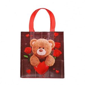 Sac fourre-tout non tissé personnalisé avec logo imprimé pour la vente au détail, sac de courses non tissé avec motif ours pour la Saint-Valentin - Product Image 1