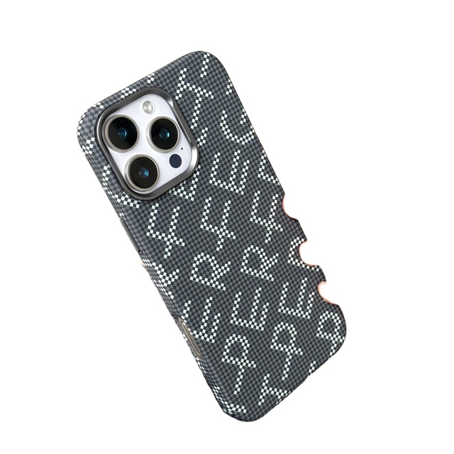 Letter Sticker Metal Phone Case Magnetic Attached Carbon Fiber Case for iPhone 14/15/16/17 Shockproof Corner Phone Case