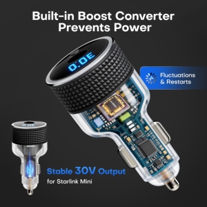 Adaptador de Corriente para Auto Starlink Mini 30V, Convertidor Elevador de Voltaje DC-DC de 12V/24V a 30V con Pantalla de Voltaje, 60W, para Accesorios Starlink de RV - Product Image 1