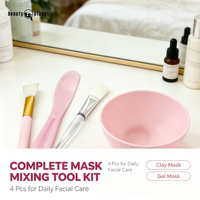 Beauty Planet – Lot de 4 pinceaux éventail moelleux pour masque, spatule à argile, mélange de produits cosmétiques DIY, soin de la peau, bol en silicone pour masque, pinceaux de beauté