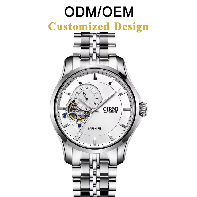 ODM/OEM Cirni Automatic Mechanical Watch Men's Hollow Synthetic Sapphire Analog 40mm 20mm Stainless Steel Case 5BAR Water
