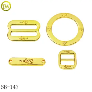 Custom Engraved Name Bikini Hardware Gold Plated Swimwear Round Ring Adjustable Slider Buckles For Bra