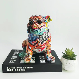รูปปั้นสุนัขบูลด็อกสไตล์ฝรั่งเศสทำจากเรซินนอร์ดิกสำหรับห้องเด็กตู้ไวน์เครื่องประดับสุนัขสีสันสดใสกราฟฟิตีบูลด็อก - Product Image 1