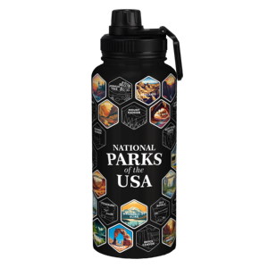 Biểu tượng tùy chỉnh 32oz 40oz công viên quốc gia USA chai nước, đầy đủ mô hình thành phố tường thép không gỉ Tùy chỉnh màu <span class=keywords><strong>Flask</strong></span> với rơm - Product Image 1