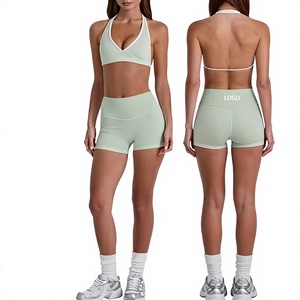 Conjunto de Yoga Rojo de 2 Piezas, Leggings de Cintura Alta, Top Corto con Espalda Cruzada y Cuello en V, Ropa Deportiva sin Costuras para Mujer - Product Image 1
