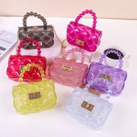 Sac à main transparent en gelée pour filles, mini sac à bandoulière avec poignée perlée et chaîne, couleur bonbon tendance