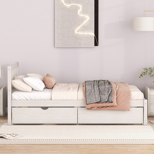 Cadre de lit en pin massif blanc avec tiroirs, taille simple, meubles de chambre à coucher pour enfants, adultes et personnes âgées - Product Image 4