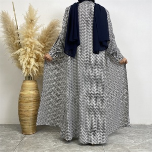 6674# Summer Fast Fashion 2 Piece <b>Set</b> Satin Printed Pant <b>Sets</b> With Buttons Long Cardigan Loose Women Pants for Muslim Women - Product Image 5