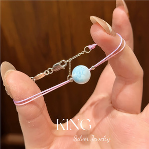 Larimar <b>Bracelet</b> S925 Sterling Silver Single Stone Woven Style Women's Jewelry Gift - Product Image 1